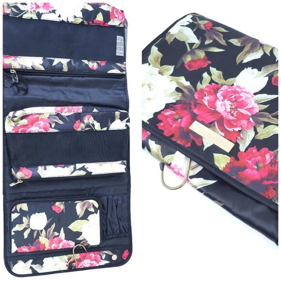 Isabella Scott Hanging Makeup Cosmetic Toiletry Oranizer Travel Fold Up Floral - Picture 1 of 7
